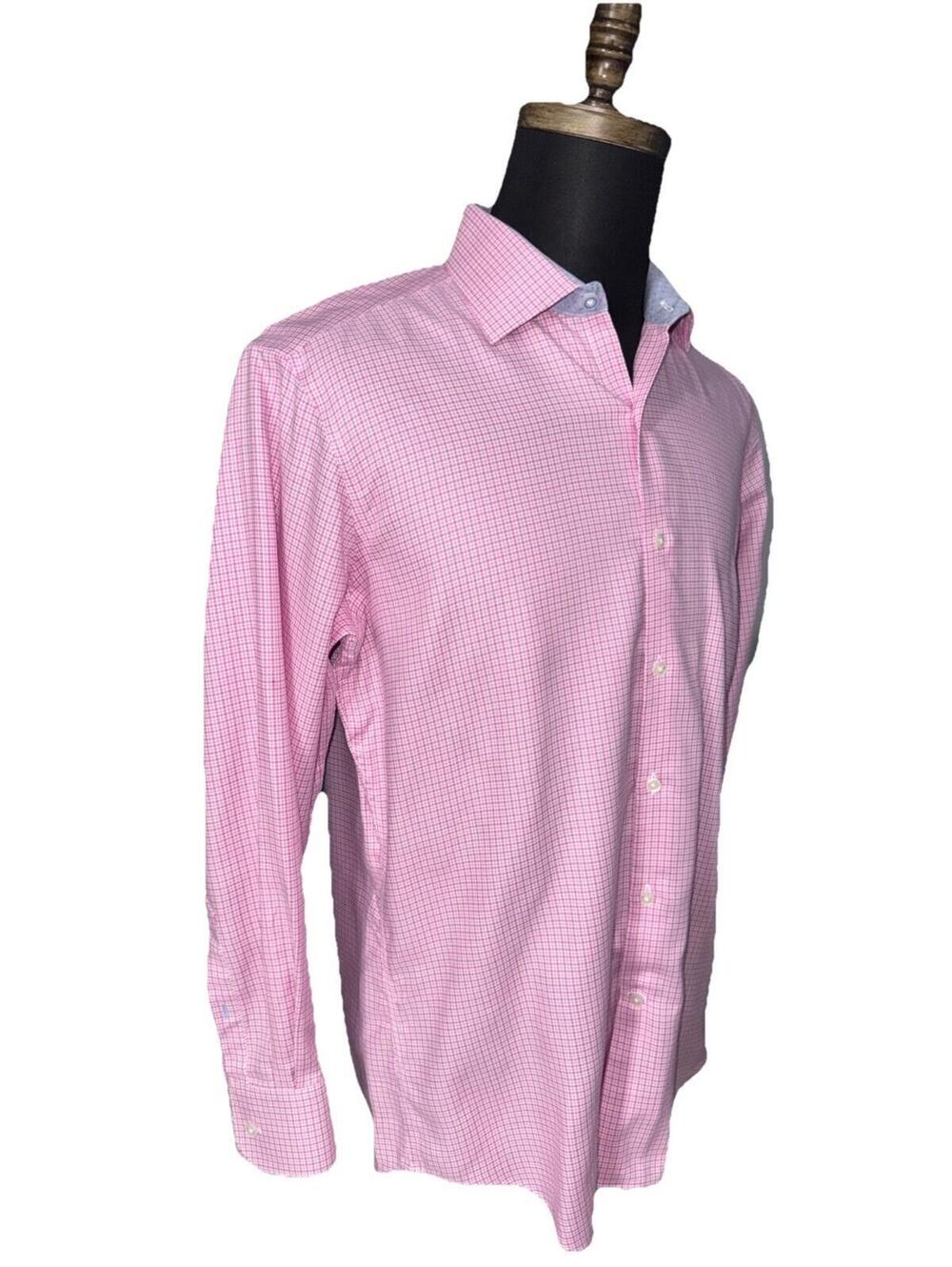 TAILORBYRD Men’s Cotton Non-Iron Trim Fit Shirt In Pink Check-Size 15.5|Medium - Picture 5 of 13